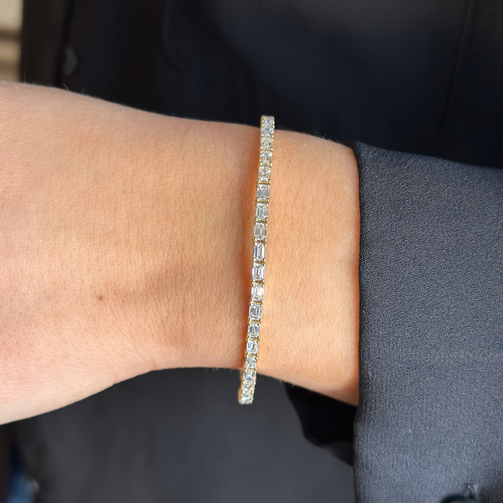14K 3 CTW Emerald-Cut Natural Diamond Flex Bangle