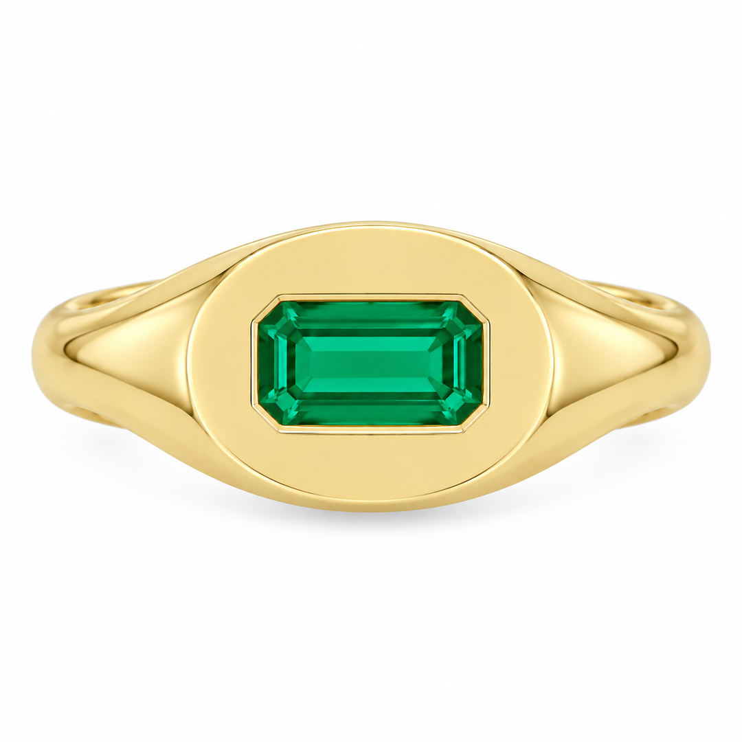 14K Emerald-Cut Solitaire Signet Ring