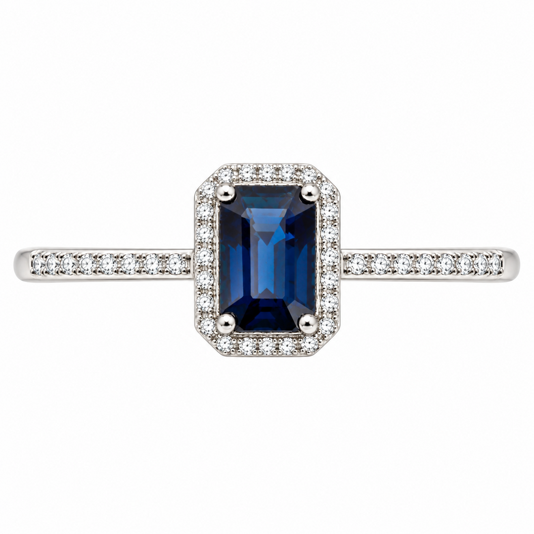 14K Emerald-Cut Blue Sapphire &amp; Diamond Ring