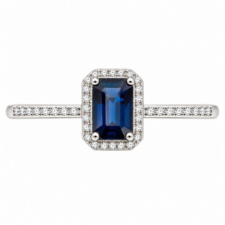 14K Emerald-Cut Blue Sapphire &amp; Diamond Ring