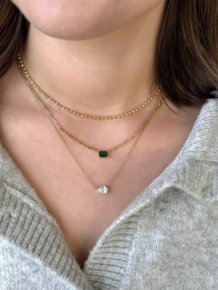 East-West Pear Solitaire Necklace