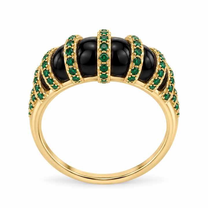 14K Black Onyx &amp; Emerald Dome Ring