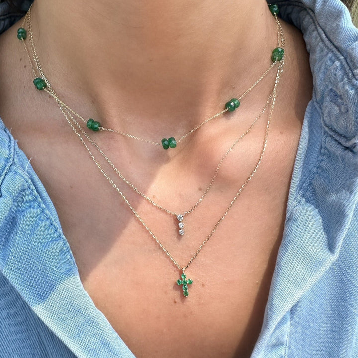 14K Natural Gemstone Cross Necklace