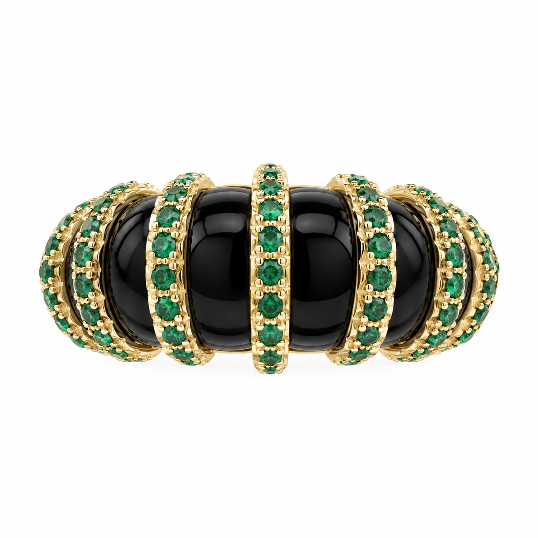 14K Black Onyx &amp; Emerald Dome Ring