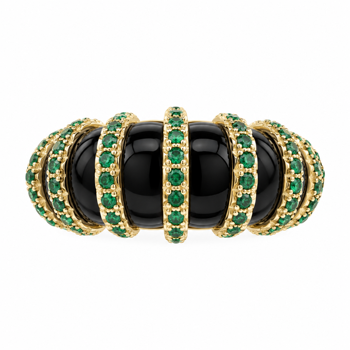 14K Black Onyx &amp; Emerald Dome Ring