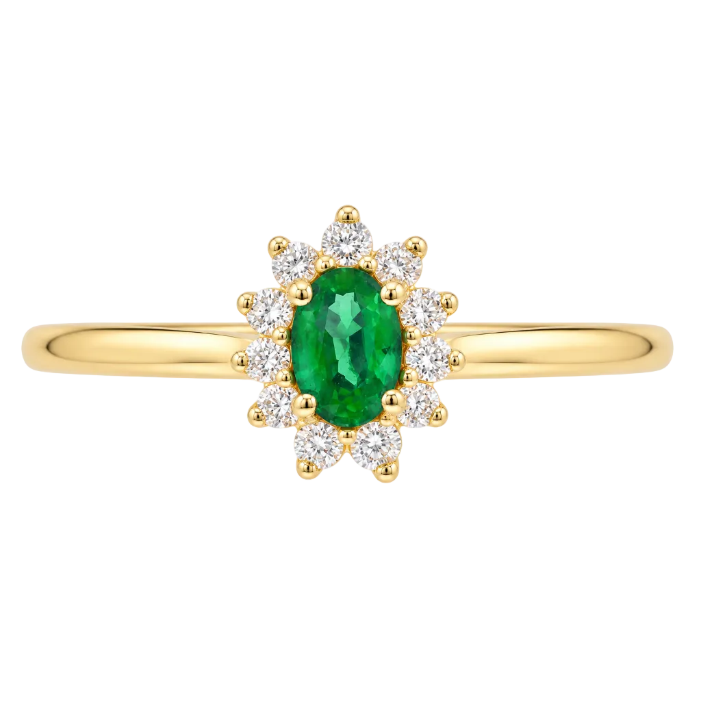 14KY Oval Emerald &amp; Diamond Halo Ring
