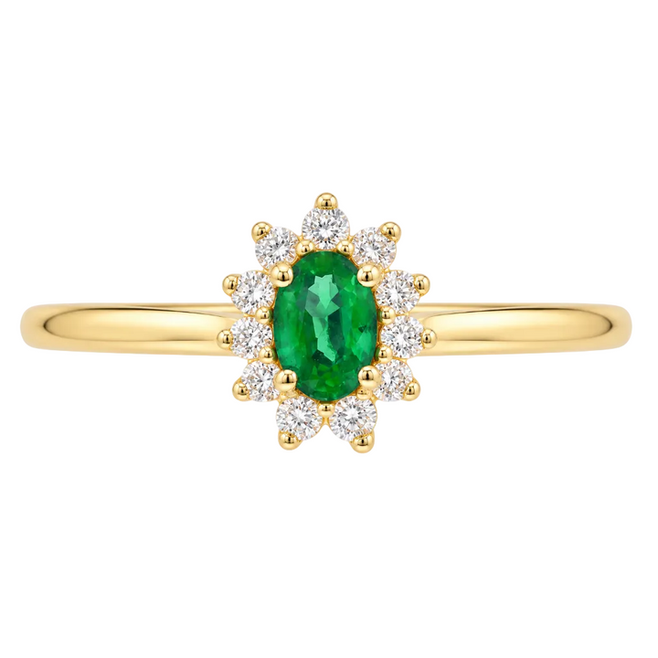 14KY Oval Emerald &amp; Diamond Halo Ring