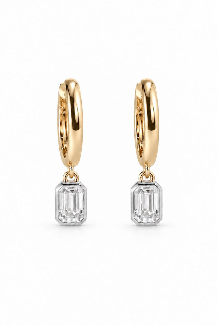 14K 0.65 CTW Emerald-Cut &amp; Bezel Diamond Dangle Hoops