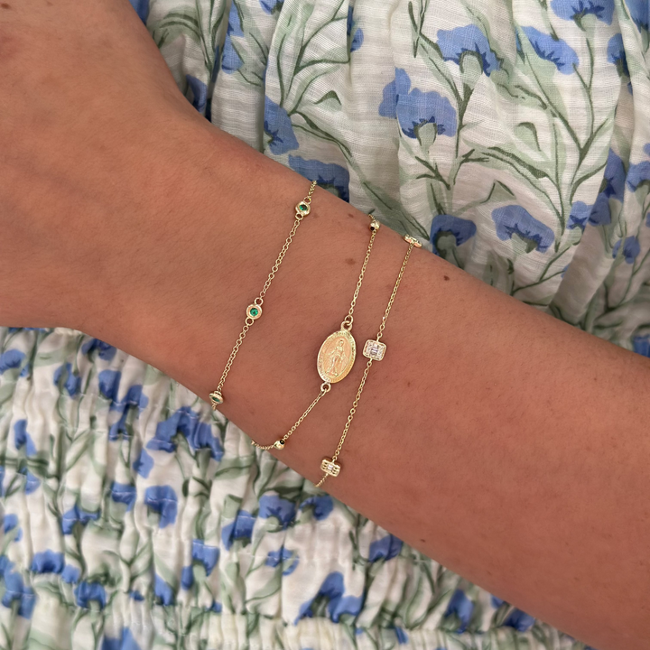 14K Gemstone Bezel Station Bracelet