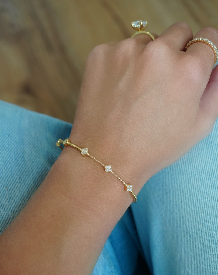14K Diamond Clover Flex Bangle