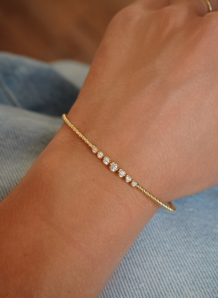 14K Graduated Diamond &amp; Bead Flex Bangle