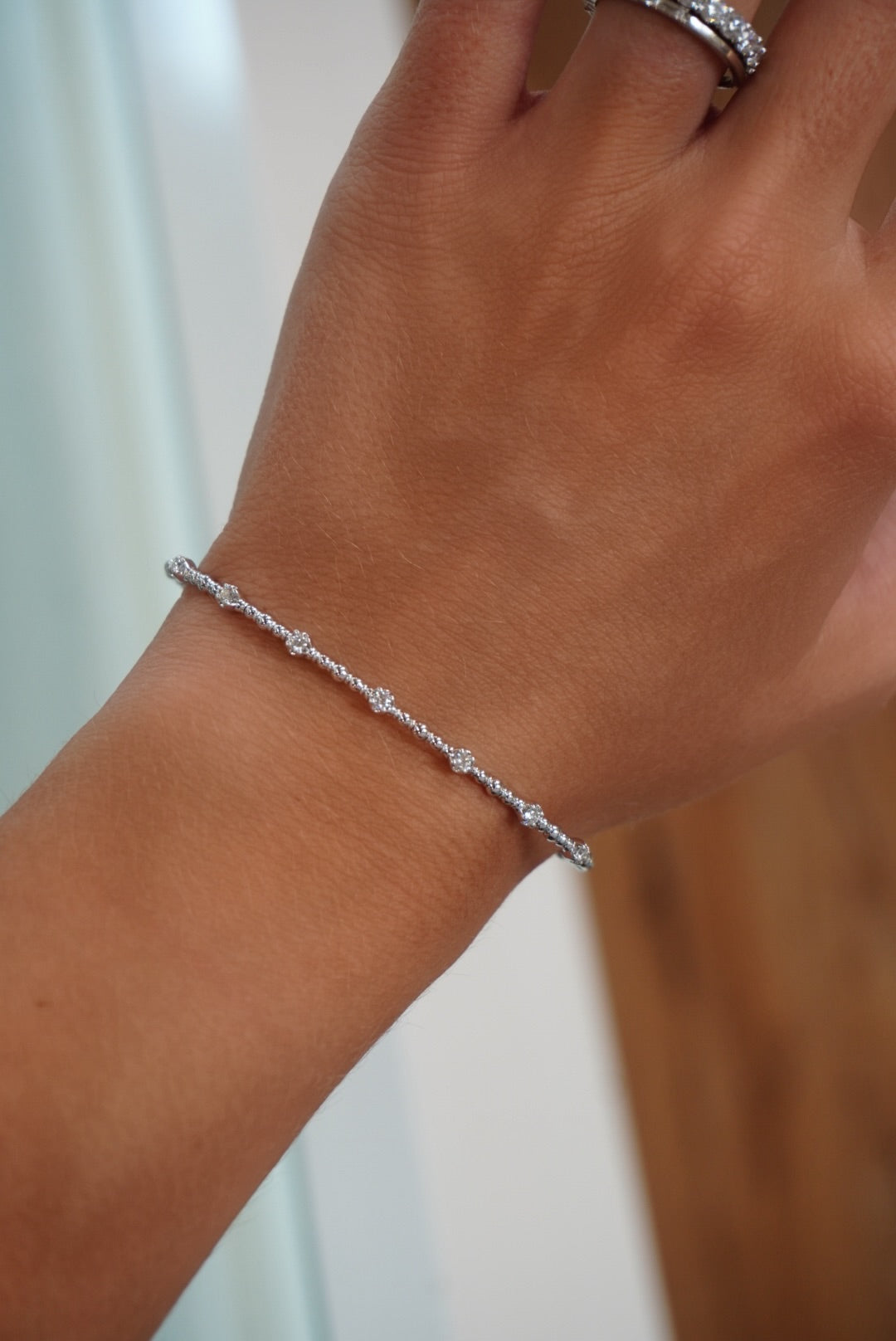 14K Diamond Station Beaded Flex Bangle