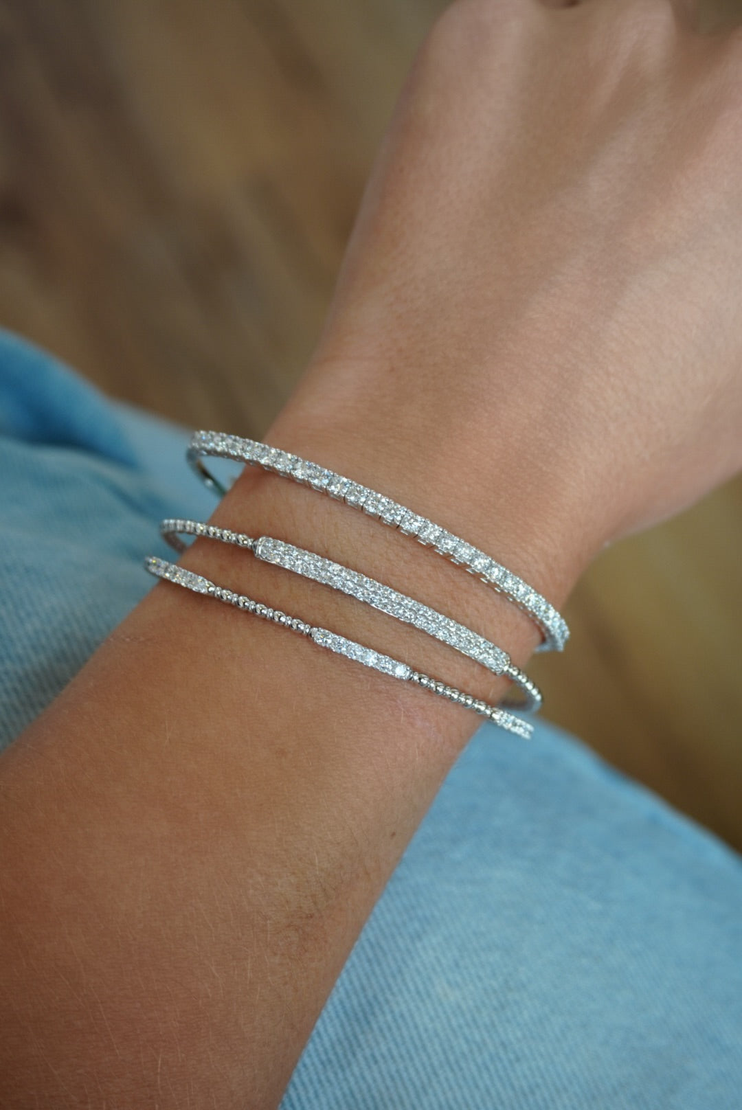 14K Natural Diamond Bar &amp; Bead Flex Bangle