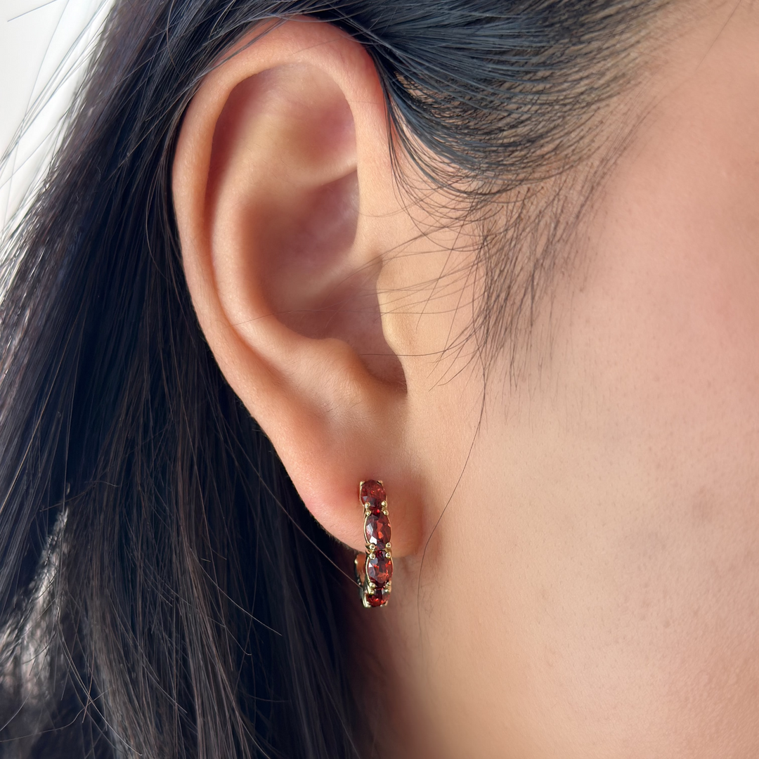 14K Oval Gemstone Hoops