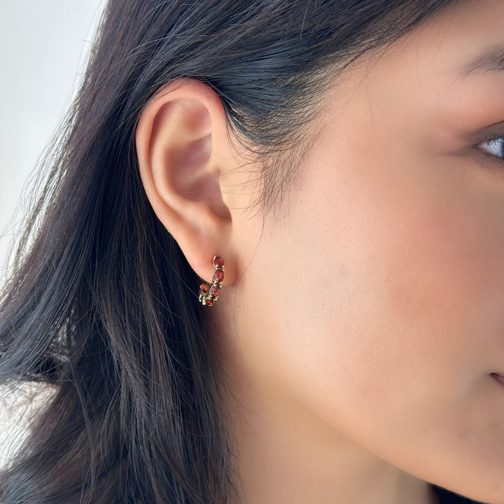 14K Oval Gemstone Hoops