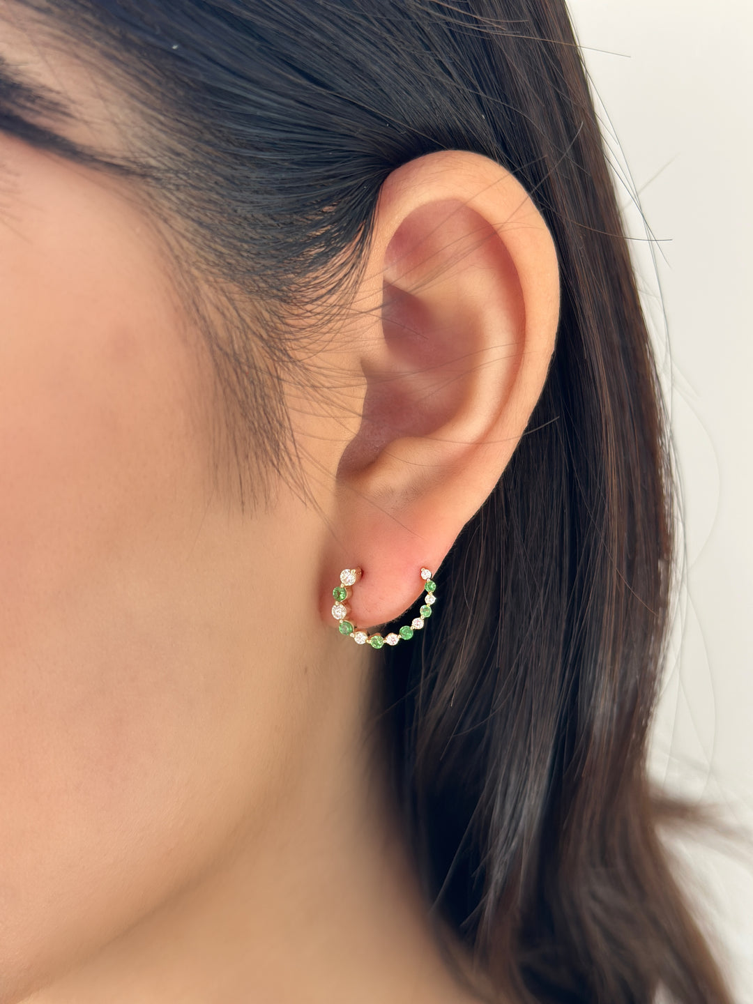 14K Gemstone & Diamond Front-Back Hoops