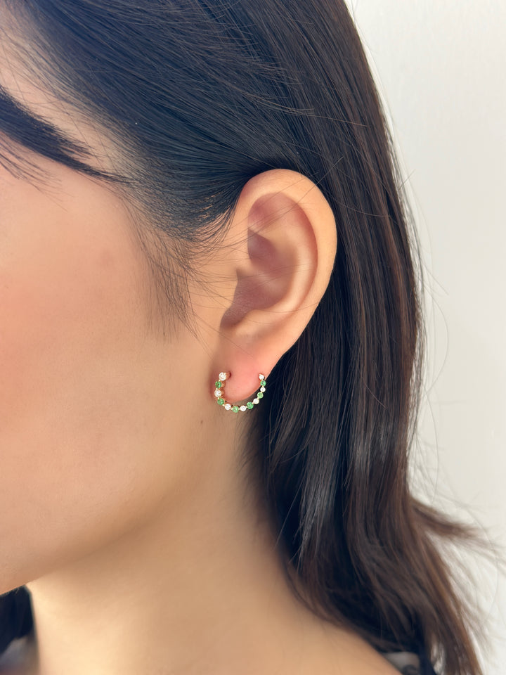 14K Gemstone & Diamond Front-Back Hoops
