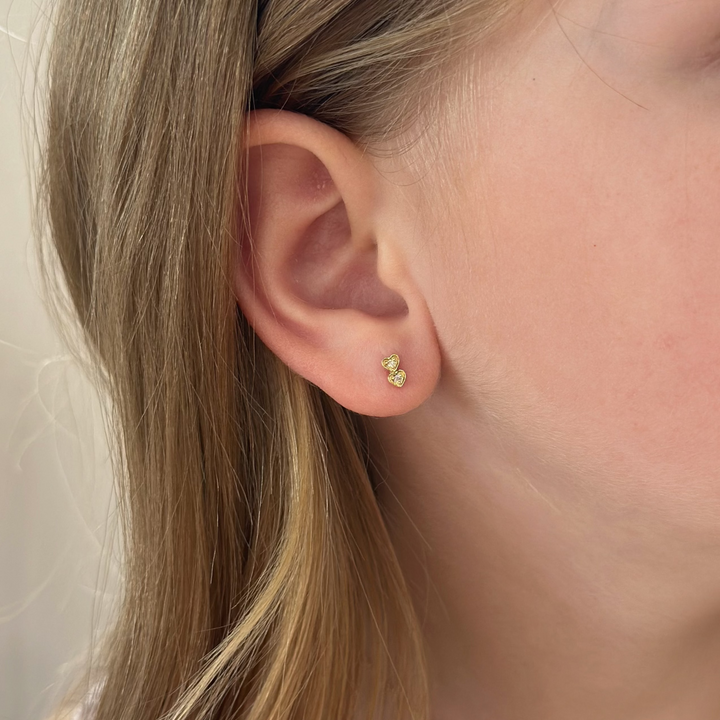 14K Double Diamond Heart Studs