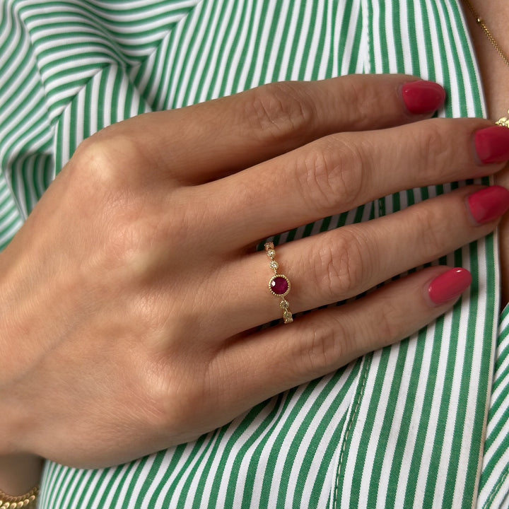 14K Bezel Ruby & Diamond Ring