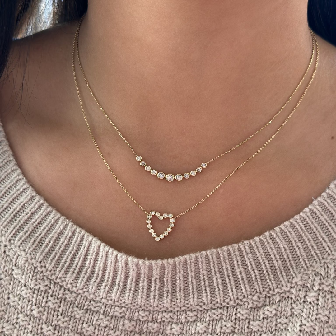 14K Bezel Diamond Heart Necklace