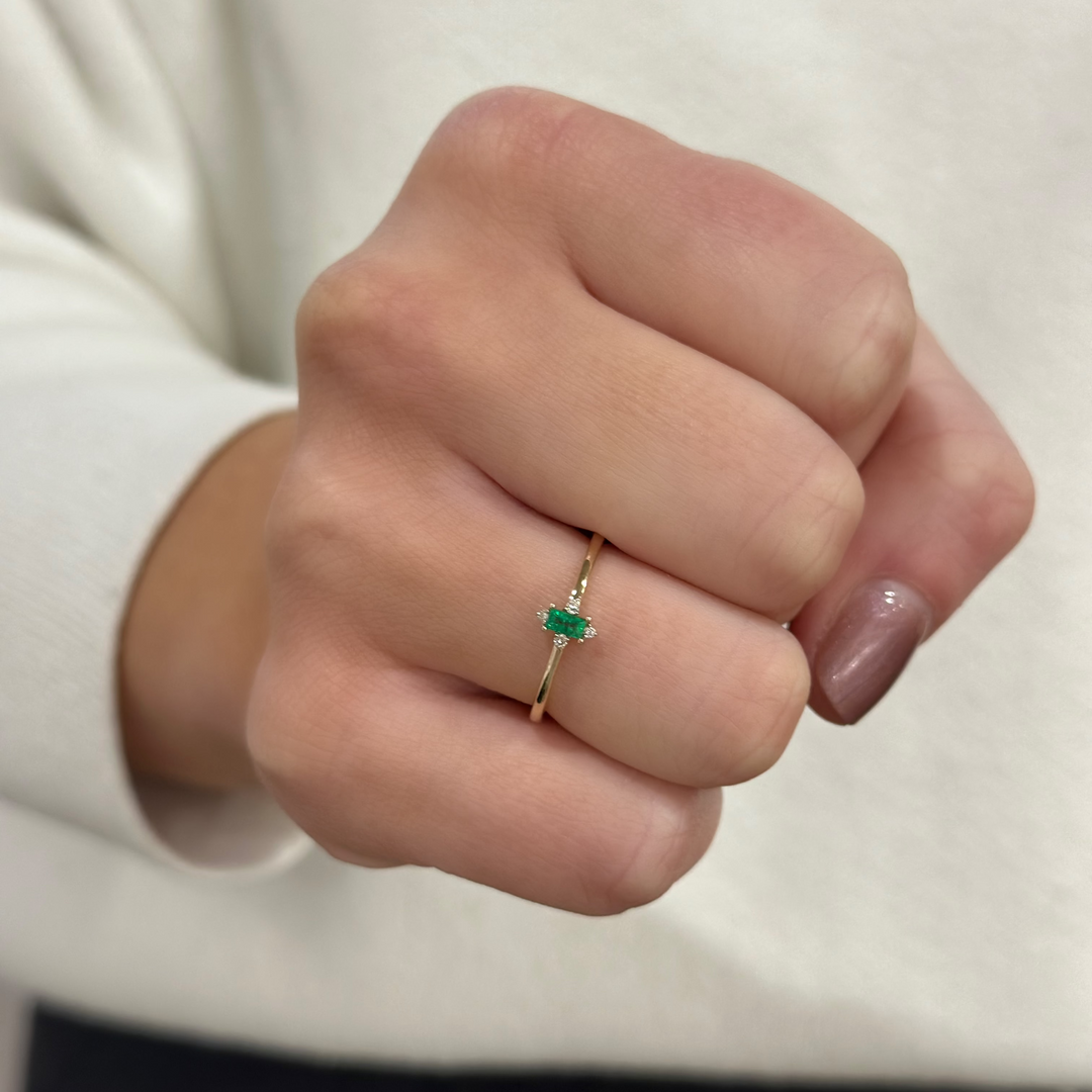 14K Emerald Baguette & Diamond Ring