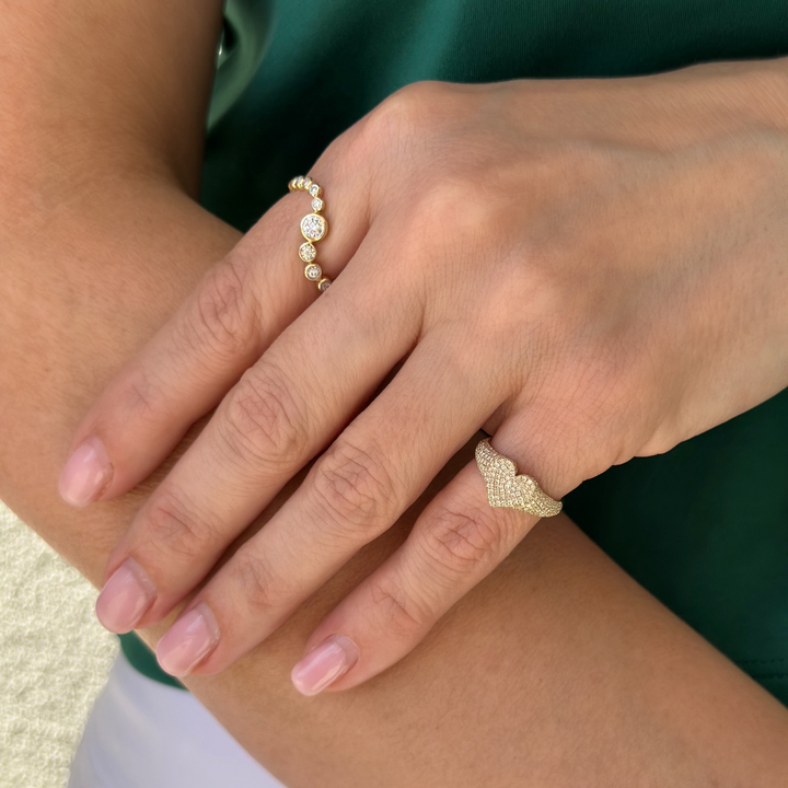 14K Diamond Heart Signet Pinky Ring