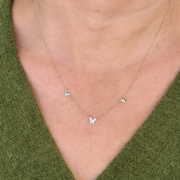 14K Petite Triple Butterfly Necklace