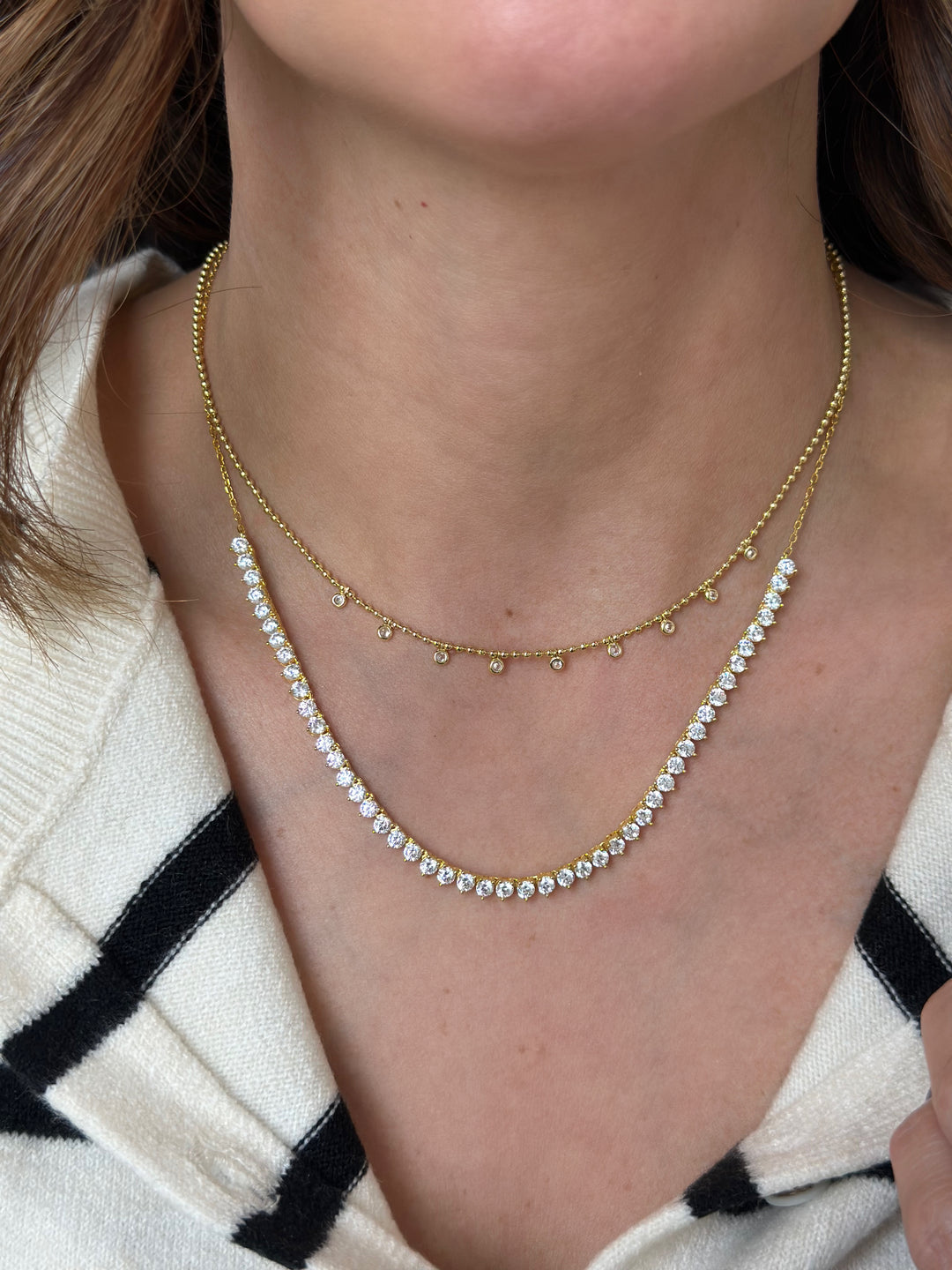 Beaded Multi-Bezel Drop Necklace