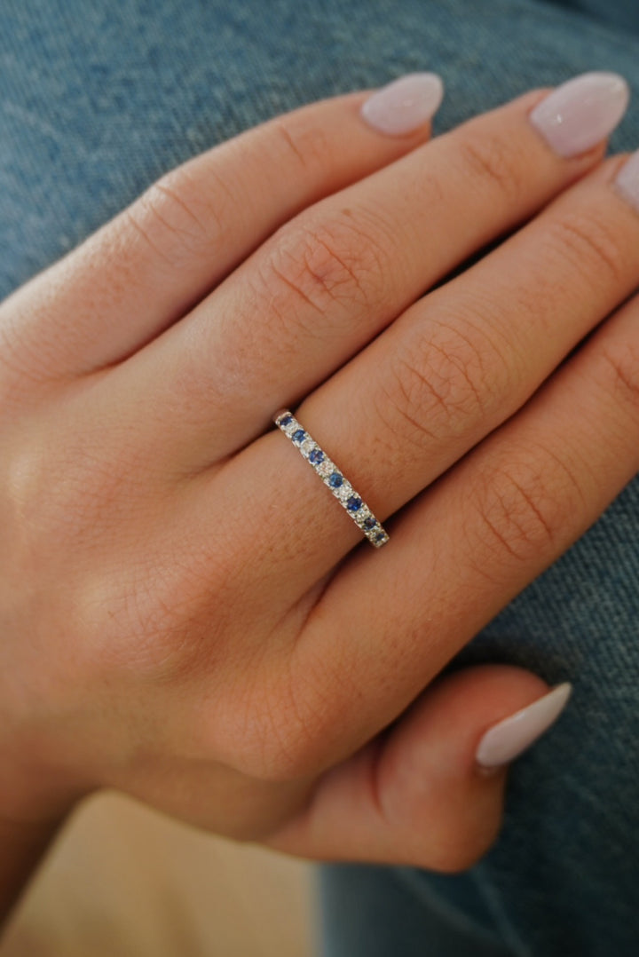 14KW 0.42 CTW Alternating Blue Sapphire &amp; Natural Diamond Petite Band