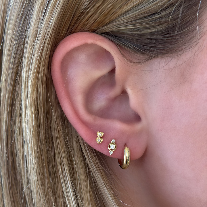 14K Double Diamond Heart Studs