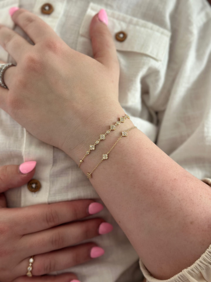 14K Diamond Clover Station Bracelet
