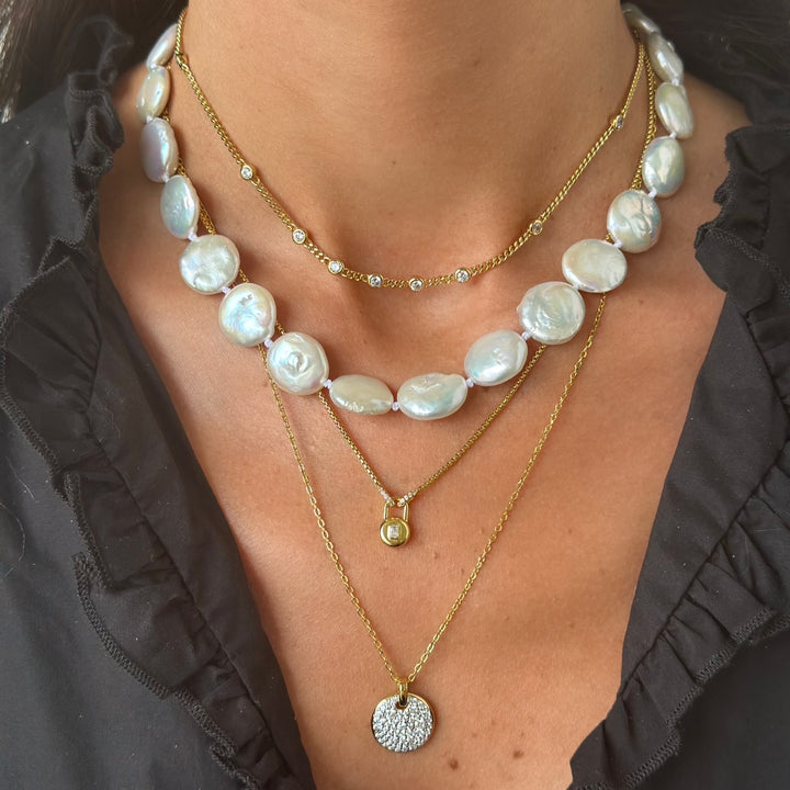 Bezel Curb Link Station Necklace