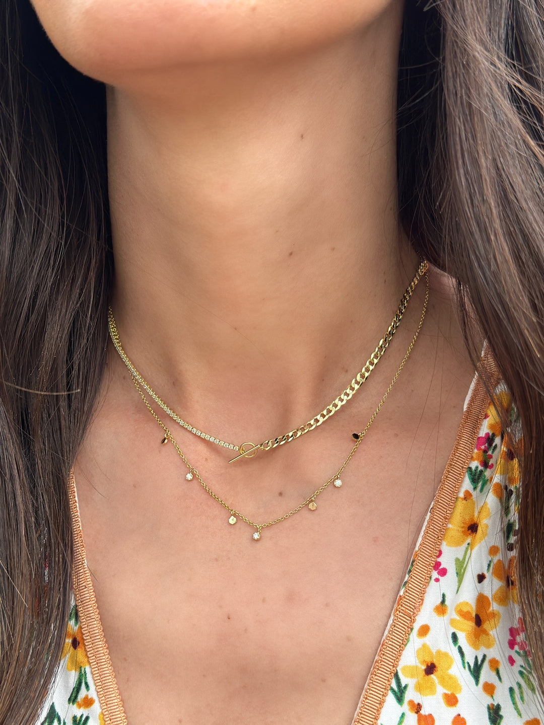 Tennis & Curb Chain Toggle Necklace
