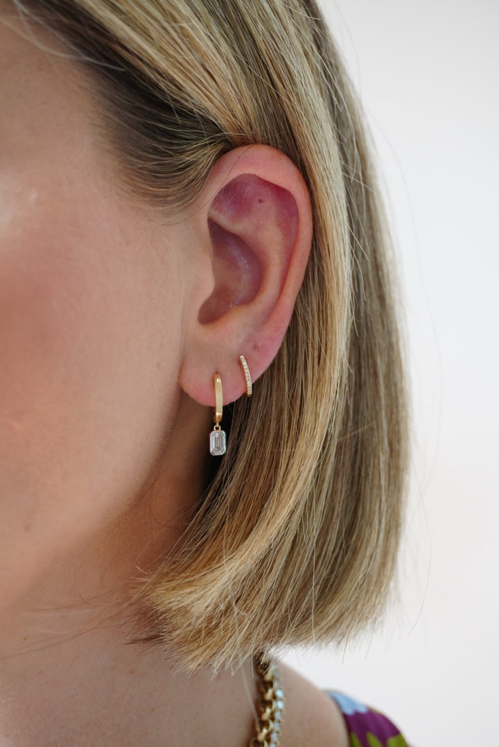 14K 0.65 CTW Emerald-Cut &amp; Bezel Diamond Dangle Hoops