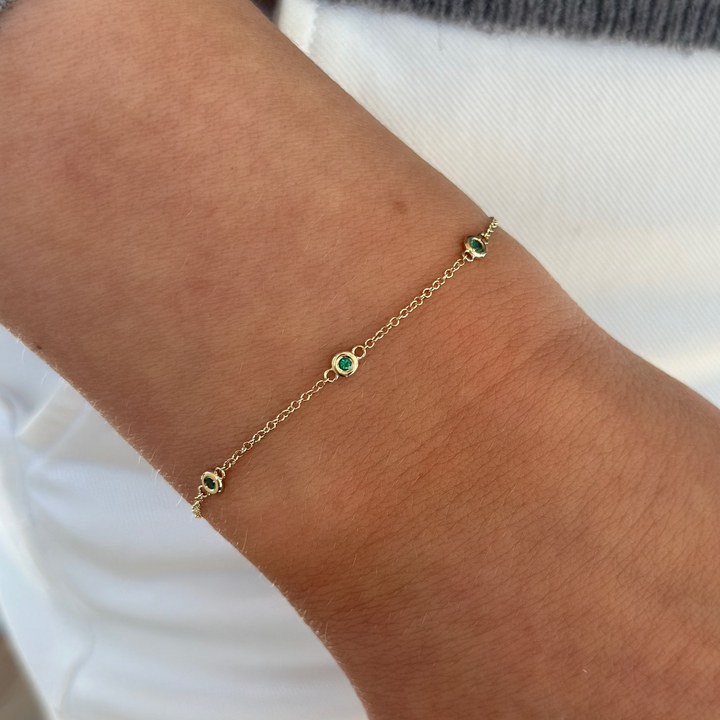 14K Gemstone Bezel Station Bracelet