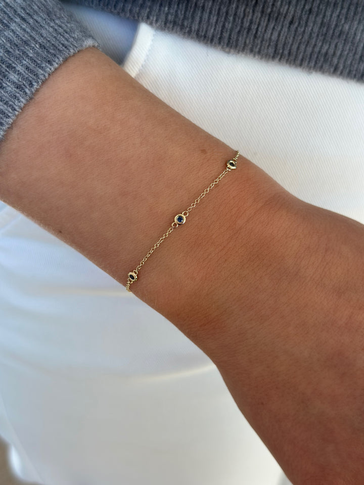 14K Gemstone Bezel Station Bracelet