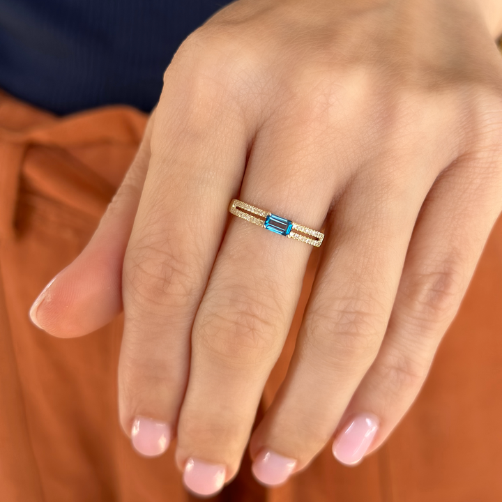 14K Gemstone &amp; Diamond Parallel Ring