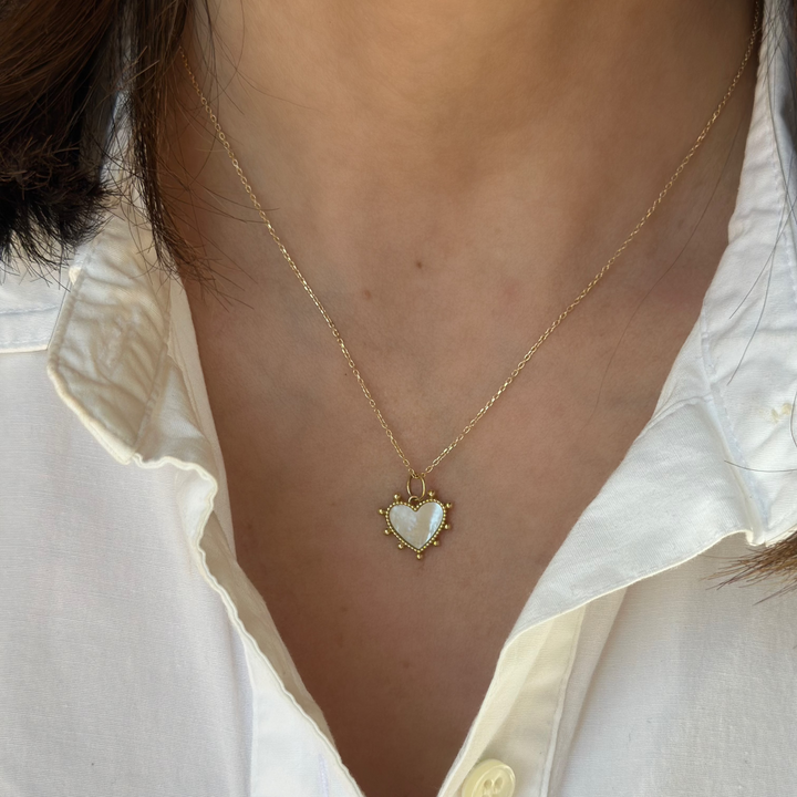 14K Beaded Mother of Pearl Heart Pendant