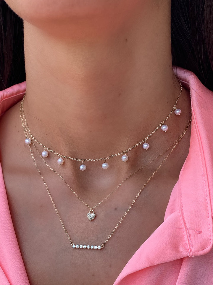 14K Single Shared Prong Diamond Bar Necklace