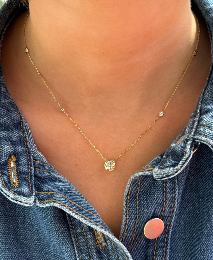 14KY 1.20 CTW Lab Grown Diamond Bezel Solitaire &amp; Station Necklace