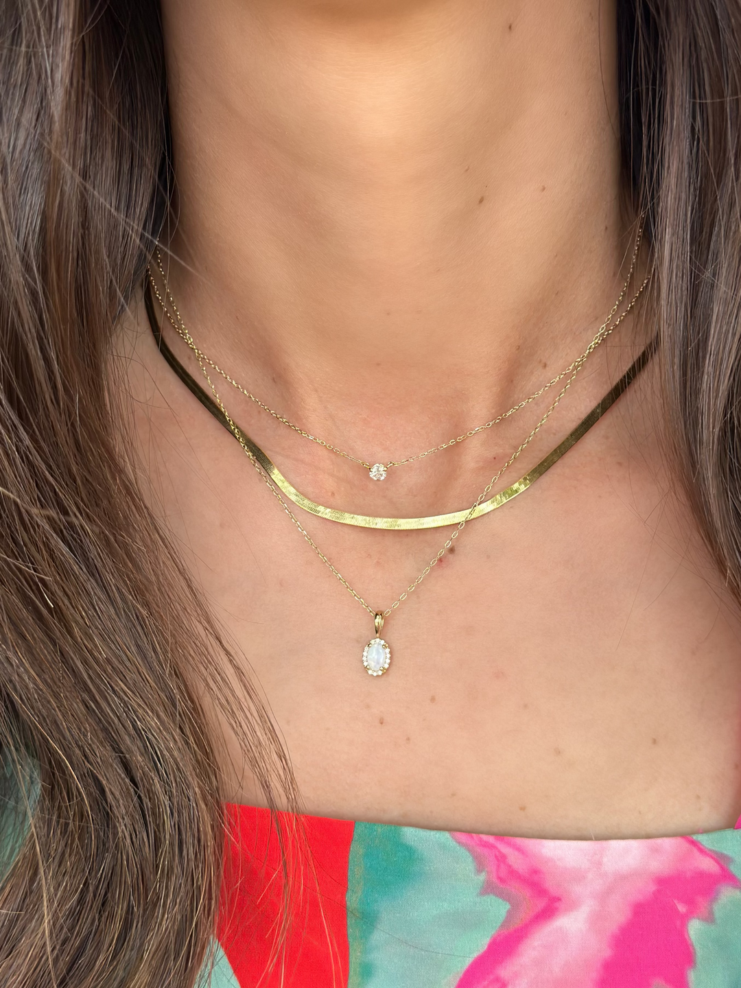 14K Oval Gemstone & Diamond Halo Pendant