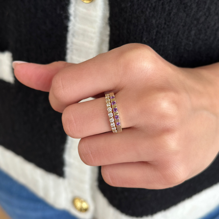 14K Fluted Gemstone Stack Ring