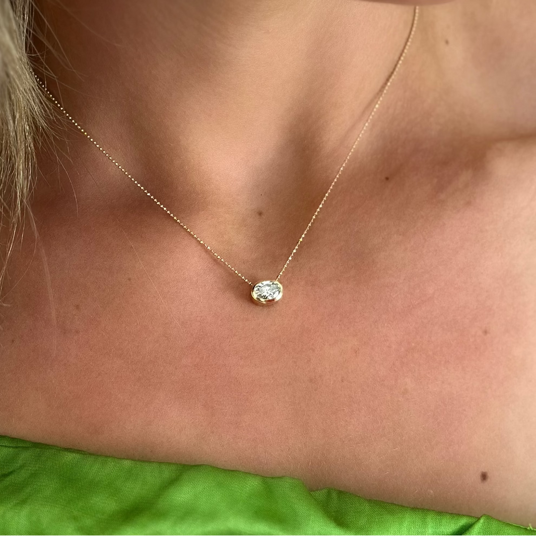 10K East-West Oval Bezel Solitaire Necklace