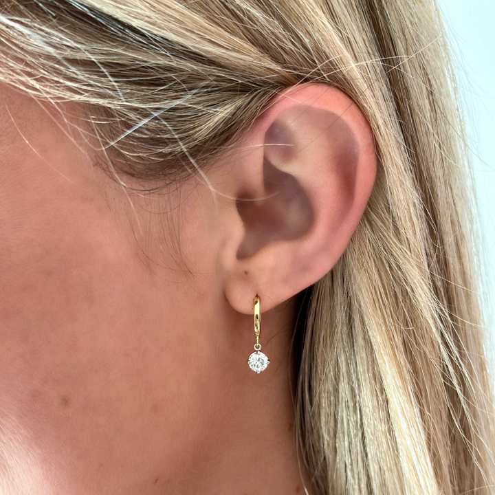 14K Two-Tone Diamond Drop Huggies