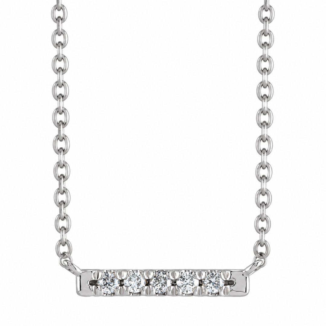 14K .07 CTW Natural Diamond French-Set Bar Necklace