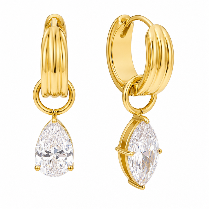 Fluted Mixed Shape Drop Huggie Hoops-Embark Fine Jewelry