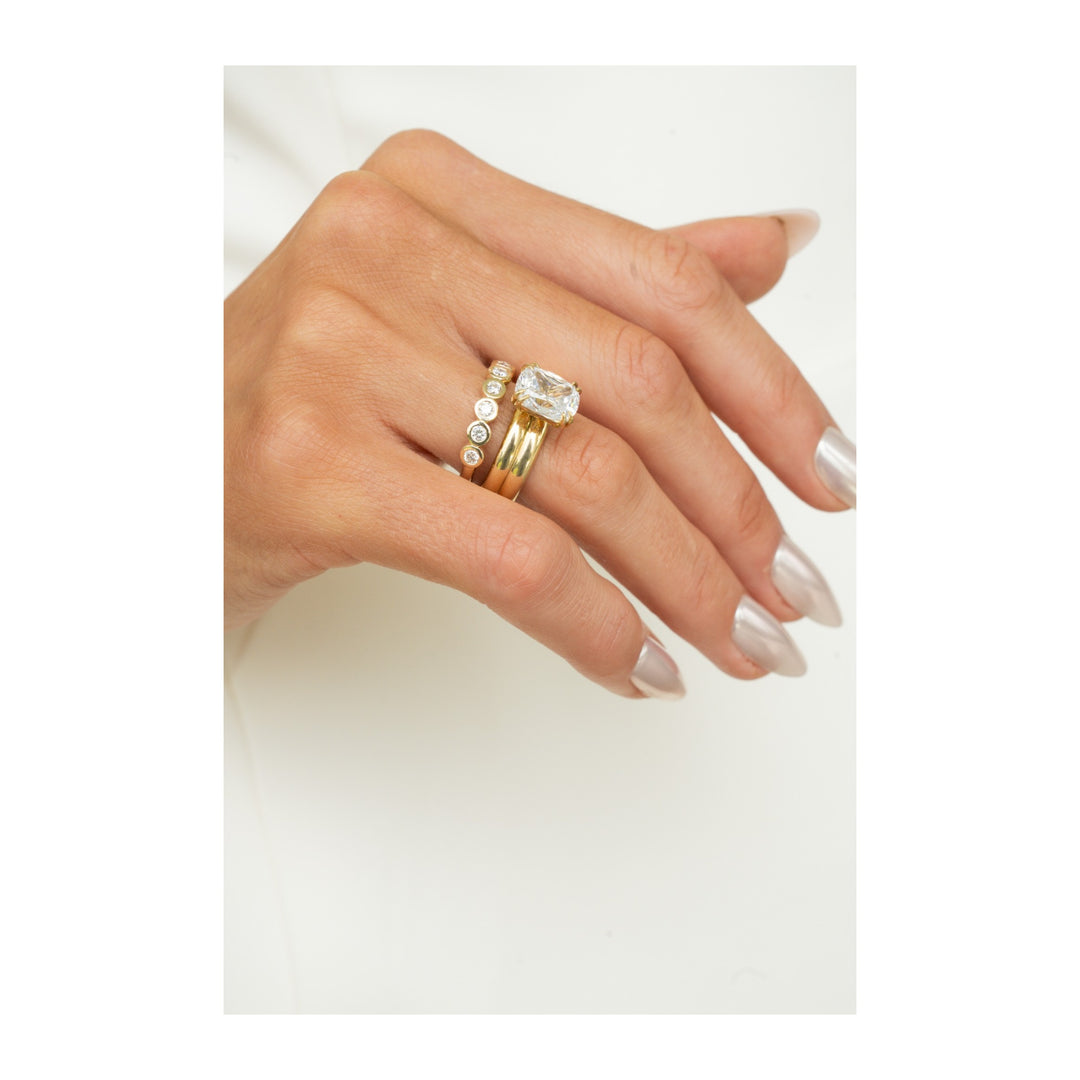 Frankie Signature 14K yellow gold engagement ring with a large solitaire diamond on a double dome band.