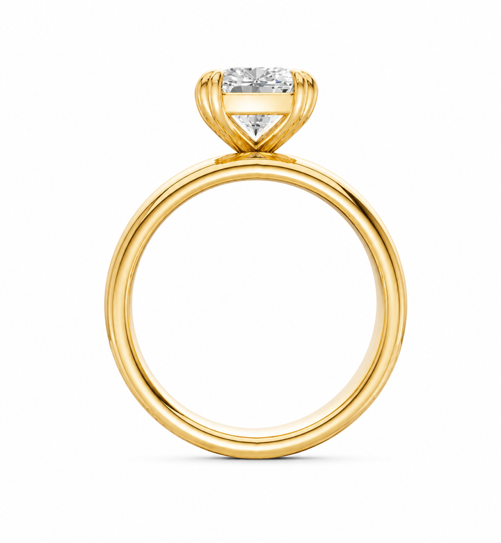 Frankie 14K yellow gold engagement ring with a solitaire diamond on a 6mm double dome band.
