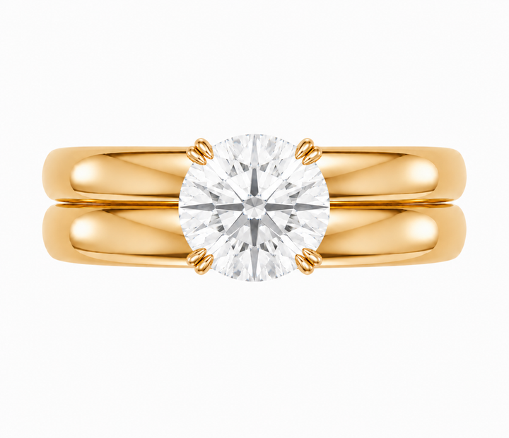 Frankie Signature Engagement Style: 14K yellow gold double dome band with a round solitaire diamond.
