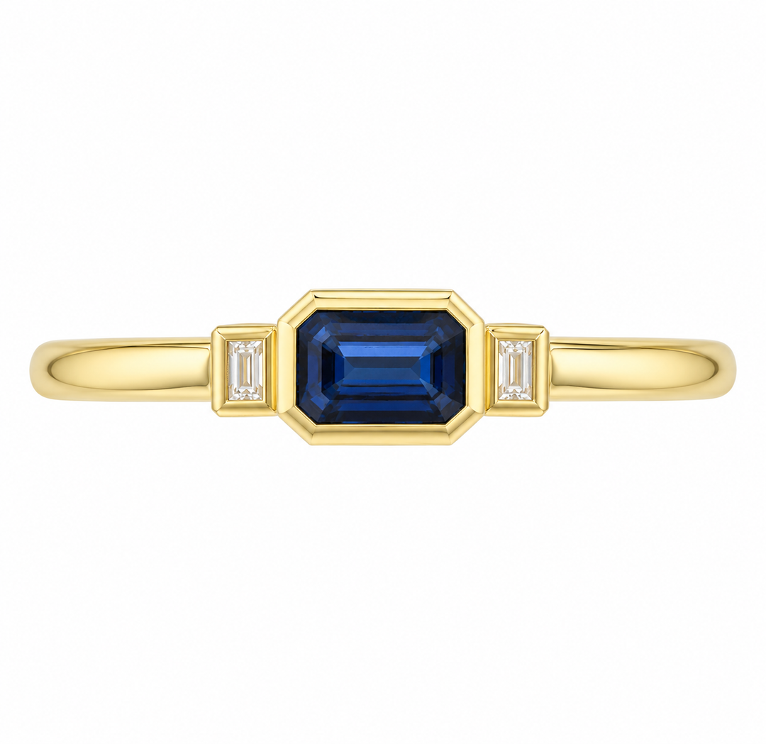 14K Blue Sapphire &amp; Diamond Three-Stone Ring